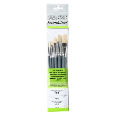 Image of Winsor &amp; Newton 5295025 Foundation Oil Brush, Set of 6, Wood, Multicoloured, 7 x 1 4.3 cm