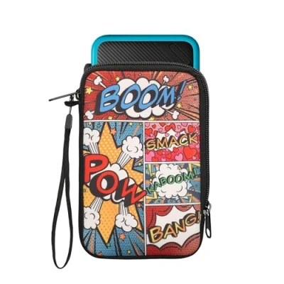 Image of kwmobile Carrying Case Compatible with Nintendo 3DS XL Console Pouch Zipper and Design Comic Book Symbols Multicolor