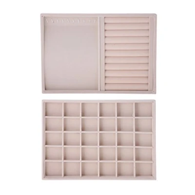 Image of non brand 2Pcs Velvet Stackable Jewelry Tray, Earring Drawer Insert Display Showcase, Dresser Organizer for Ring Stud, Necklace Holder Storage Box