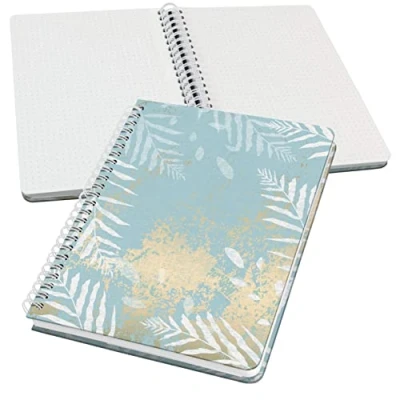 Image of SIGEL JN614 Jolie Spiral notebook, Heavenly Leaves, dotted (dot grid), 100 gsm, 16,2 x 21,5 cm, hardcover, 120 pages, light Blue, White, gold
