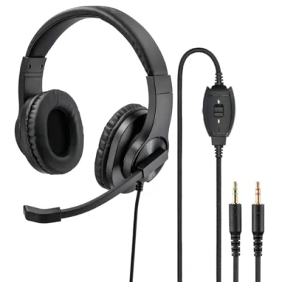 Image of Hama HS P300 PC Headset, Over Ear Headphones with Microphone (Headset Volume Control and Adjustable Arm for Video Conferencing, Home Office, Call Centre, 2 Jack Plugs 3.5 mm) Black