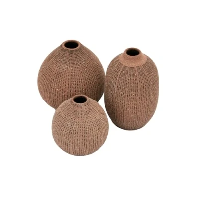 Image of Creative Co Op Decorative Textured Stoneware Vases, Set of 3, Blush, Brown