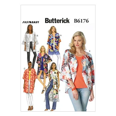 Image of Butterick Patterns 6176 Y,Misses Kimono,Sizes XSM(4 6) SML(8 10) MED(12 14), Polyester, Jaune, Y (X Small Medium) US
