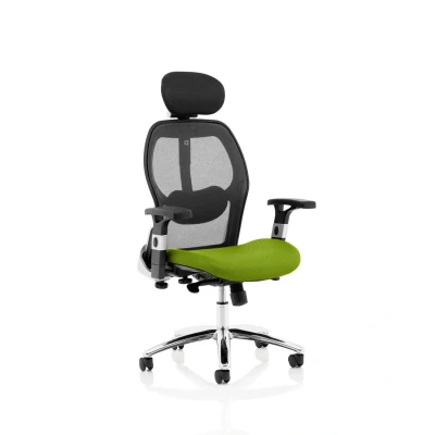 Image of Sanderson II Upholstered Seat Only Myrrh Green Mesh Back Chair