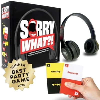Image of Sorry What Hilarious Terrible Lip Reading Adult Party Game Based On The Headphone Challenge TikTok Trend 2+ Players 40,000 Funny Word Phrase Combinations Card for Adults, Birthday Gifts