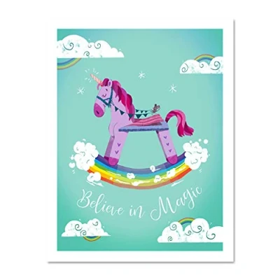 Image of Wee Blue Coo Unicorn Believe In Magic Wall Large Framed Art Print Poster Decor 18x24 inch
