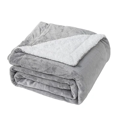 Image of Good Nite Blanket 230x270cm Reversible Sherpa Fleece Fluffy Polyester Soft and Warm Bed Blankets for Home life Travel (Grey,Super King)