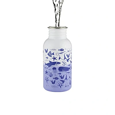 Image of Typhoon Pure Steel Colour Changing Reusable Water Bottle With Sealife Print Design, 550 ML