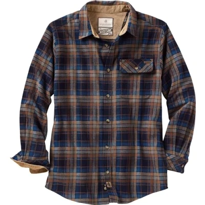 Image of Legendary Whitetails Men&#039;s Buck Camp Flannel, Long Sleeve Plaid Button Down Casual Shirt, Corduroy Cuffs, Brownstone Plaid, S