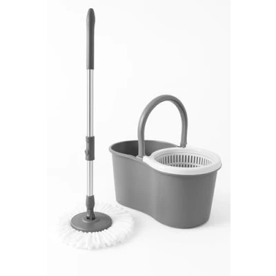Image of Spin Mop Bucket Set with 2 Microfibre Heads for 360 Degree Cleaning (GREY)