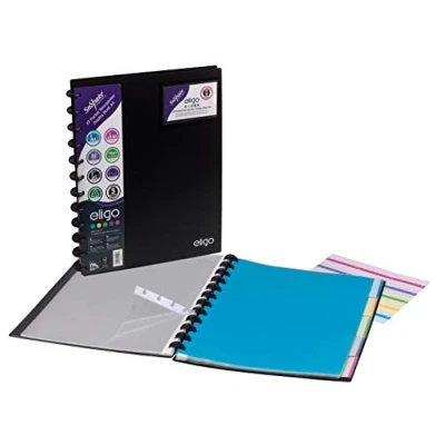 Image of Snopake Eligo A4 ReOrganiser Display Book with Dividers &amp; Index Tabs [Pack of 2] 20 Pockets/40 Sides to View Ref: 15863,Black