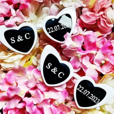 Image of Personalised Sunglasses Stickers, Vinyl Stickers for Sunglasses, Custom Initials and Date Decal Labels, Wedding Hen Do, Bridal, Bachelorette
