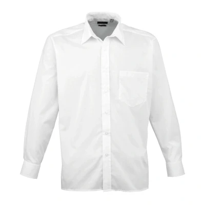Image of Premier Mens Poplin Long Sleeved Shirt (White) Size 16.5 inch