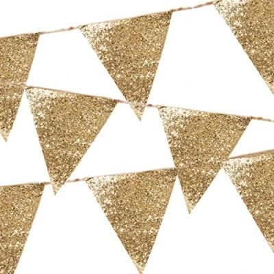 Image of Talking Tables Reusable Party Garland Hanging Decorations Made, Gold PU Glitter Bunting. 3M