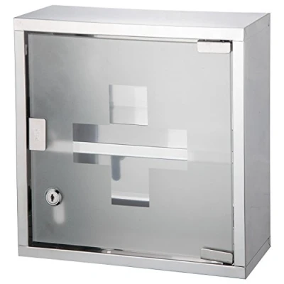 Image of Bond Hardware® Stainless Steel Wall Mounted Lockable Medicine Cabinet First Aid Box With 2 Shelves &amp; Frosted Glass Door