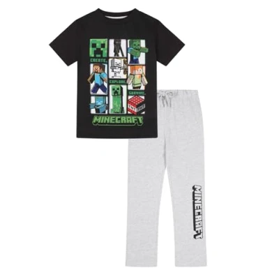 Image of Minecraft Boys Girls Long Gaming Kids Pyjama Set (11 12 Years) Black