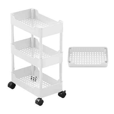 Image of 3/4/5 tier Storage Rack On Wheels Slide Out Rolling Utility Cart Kitchen For Bedroom Bathroom