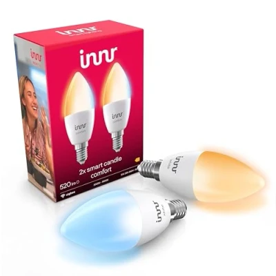Image of Innr Zigbee E14 Smart Bulb, Warm White to Cool White, Works with Hue*, Amazon Echo 4th Gen., Alexa (Bridge Required), LED Light Bulbs, Candle, Dimmable, 520 Lumen, 2 Pack