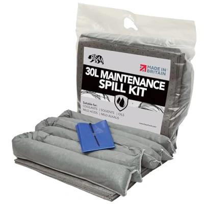 Image of 30L Spill Kit (Maintenance) UK Manufactured, Grey, Absorbs Non Aggressive Oil and Water Based Fluids, For Indoor/Outdoor Use to contain General Liquid Spills, On the go Bag