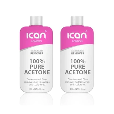 Image of ican London 100% Pure Acetone Nail Polish Remover UV GEL Soak Off 100ML x 2