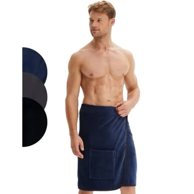 Image of Morgenstern Changing Towel Sauna Sports Men blue 23&quot;/60 cm long Cotton Hook and Loop Fastener on Waist