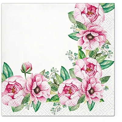 Image of Tete a 3Ply Pastel Flowery Tissue Paper Napkins Decoupage Serviettes 33cm x Pack of 20 (Floral Border)
