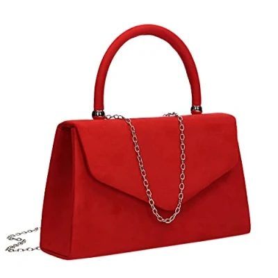 Image of SwankySwans Kendall Suede Velvet Envelope Womens Party Prom Wedding Clutch Bag Purse (Red)