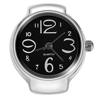 Image of Dilwe Ring Watch, 8 Colors Finger Watches Fashionable Women Men Quartz Analog Round Love Watch for (Black)