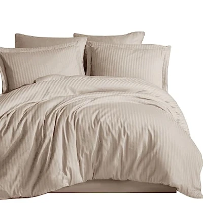 Image of Hafaa Duvet Cover Sets Soft Satin Stripes Microfiber Covers with Pillow Case Bedding Set Quilt Breathable &amp; Anti Wrinkle (Beige, Super King)