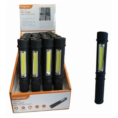 Image of Black 1.5W COB Plastic Pen Light with 1W LED Torch By Kingavon
