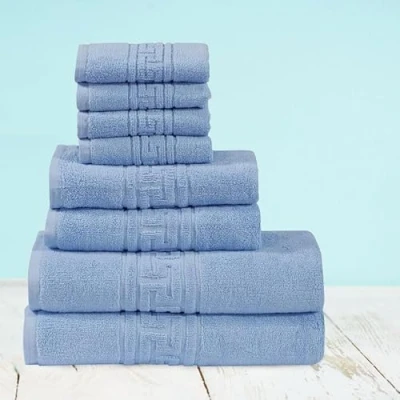 Image of DTEX HOMES 8 Piece Towel Set 100% Egyptian Cotton 600 GSM, 2 Bath Towels, Hand 4 Washcloths Sky Blue