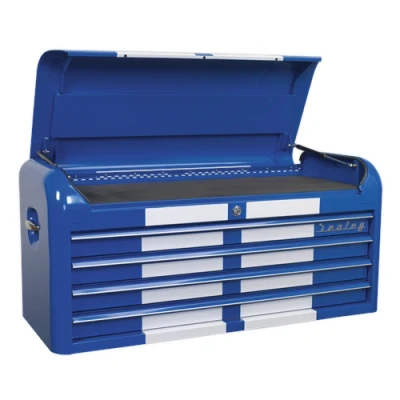 Image of Sealey Premier Topchest 4 Drawer Wide Retro Style Blue with White Stripes