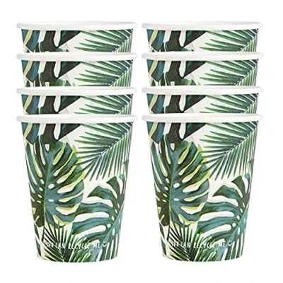 Image of Talking Tables 8pk (250ml/9oz) Tropical Paper Party Cups &#039;HOME&#039; Recyclable Disposable , Eco friendly &amp; Plastic Free For Summer Garden BBQ, Kids Birthday, Celebration, Jungle, Hawaiian, Fiesta