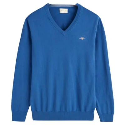 Image of GANT Men&#039;s Classic Cotton V Neck Sweater, Rich Blue, L