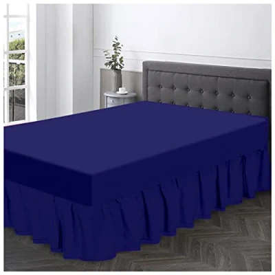 Image of GC GAVENO CAVAILIA Non Iron Valance Sheet Double Polycotton Fabric Frilly Bedding Sheets Hotel Quality Elasticated Bed Skirt Royal Blue