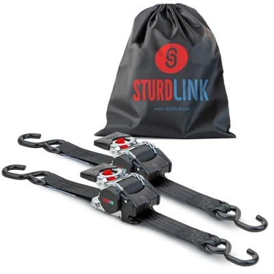 Image of Automatic Ratchet Tie Down Straps 3m 50mm with Strap Winder and S Hooks LC 750daN / 1500daN in U. Ideal for Trailer Attachment Bike Motorcycle Quad EN12195 2 Sturdlink