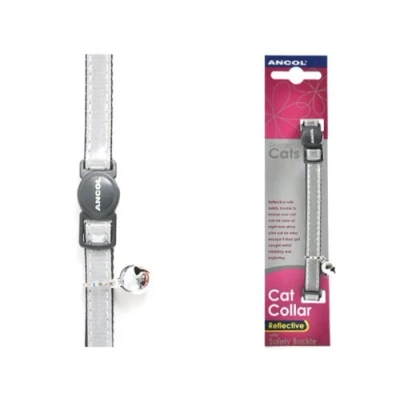 Image of Ancol Gloss Reflective Cat Collar with Safety Buckle. Red, Blue, Silver (Sliver)