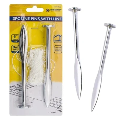 Image of Set of 2 LINE PINS with 8M Builders Brick Laying 6&quot; New DIY Hand Tool