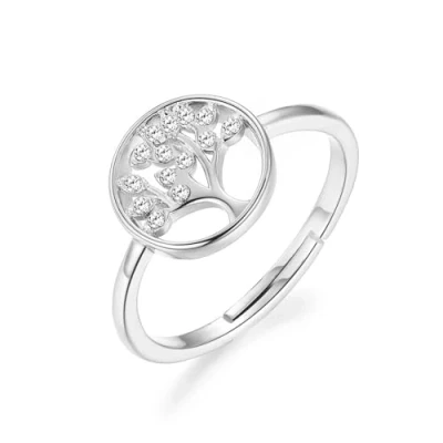 Image of Philip Jones Silver Plated Tree of Life Ring Created with Zircondia® Crystals