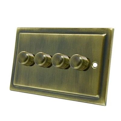Image of AET VAB4GDIMLED Victorian Antique Brass 250W 10 Amp Quad 4 Gang 2 Way LED Light Dimmer Switch, 240 V