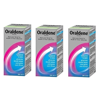 Image of Oraldene Hexetidine Antibacterial Mouthwash, 3 Pack, 200 ml