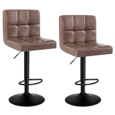 Image of WOLTU Bar Stools Anthracite Chairs Breakfast Dining for Kitchen Island Counter Set of 2 pcs Faux Leather Exterior, Adjustable Swivel Gas Lif, Steel Footrest &amp; Base