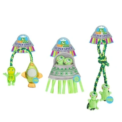 Image of YöL Green Set of 3 Dog Toys Hide &amp; Seek Rope Tug War Treats Plush Squeaky Pet Puppy Interactive Stimulating Play