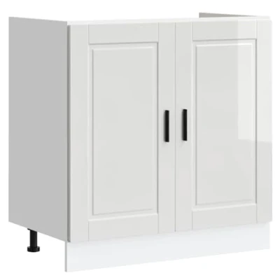 Image of vidaXL Porto High Gloss White Sink Base Cabinet Engineered Wood, 80x46x81.5 cm, Adjustable Feet