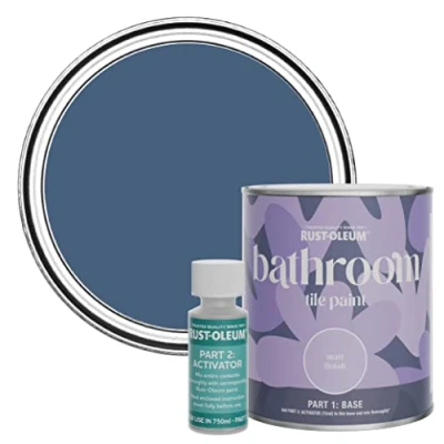 Image of Rust Oleum Blue Water Resistant Bathroom Tile Paint in Matt Finish Ink 750ml
