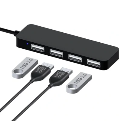 Image of MMOBIEL 4 Port USB Data Hub Compatible with Macbook, iMac, Laptop, Windows, Linux and more Splitter Computer Ultra Slim 2.0 Portable Adapter Black