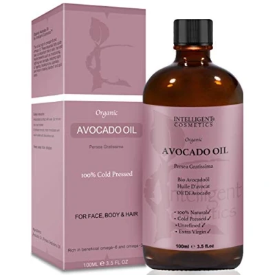 Image of Organic AVOCADO Oil 100% Cold Pressed, Pure, Virgin, Unrefined &amp; Natural Certified Fights signs of ageing, sun damaged treatment 100ml Glass Bottle