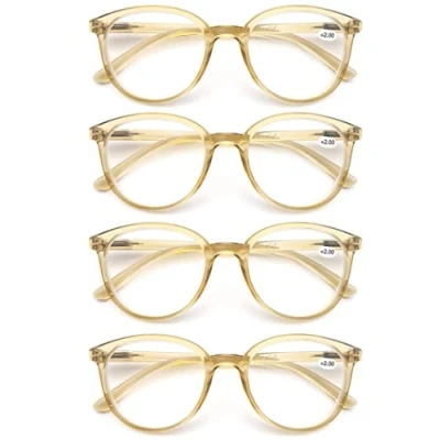 Image of 4 Pack Reading Glasses Fashion Printed for Men Women,Readers Round Frame Comfort Spring Hinges,Eyeglasses(4 Yellow)