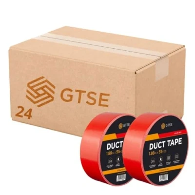 Image of GTSE Red Duct Tape, 48mm x 50m, 2 Waterproof Strong Adhesive Gaffer Tape for Patching, Sealing, Securing Cables and Labelling, Heavy Duty 24 Rolls