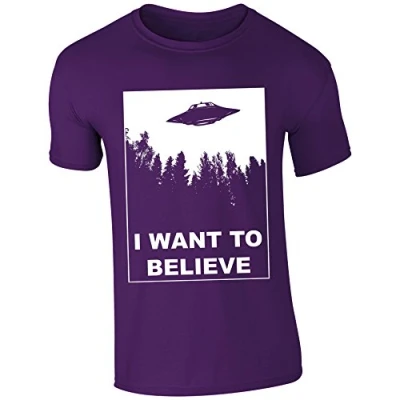 Image of Mens I Want to Believe UFO Aliens X Files Inspired T Shirt Purple (L)